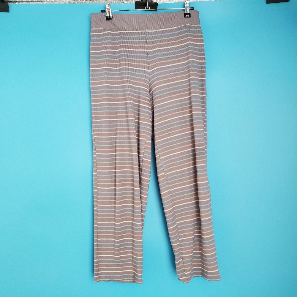 Charter Club Sweatpants Size Medium Gray Striped Cropped